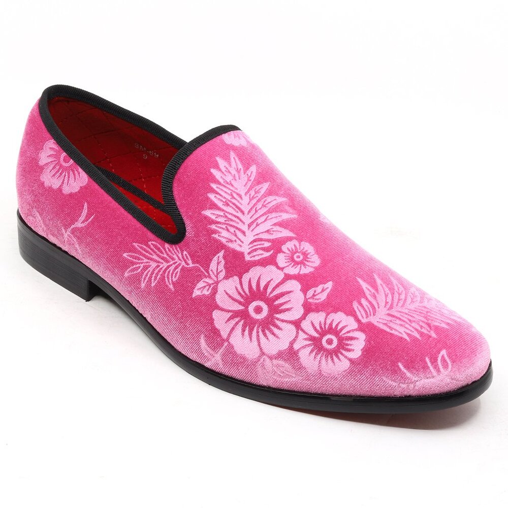 Pink Men's Fashion Floral Dress Tuxedo Loafers Slip On Shoes
